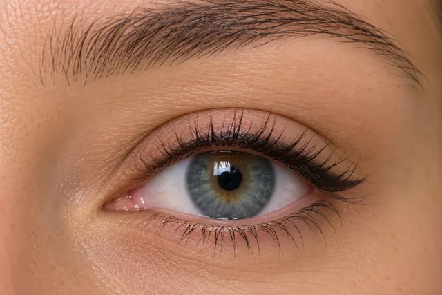 Close-up van een verfijnde permanente eyeliner langs de wimperrand